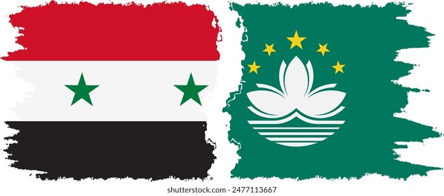 Macau and Syria grunge flags connection, vector