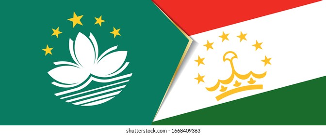 Macau and Tajikistan flags, two vector flags symbol of relationship or confrontation.