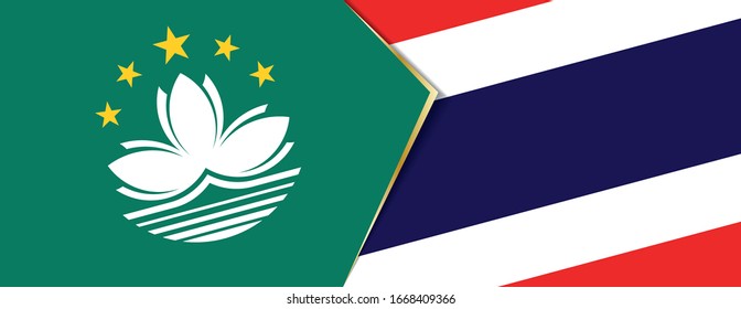 Macau and Thailand flags, two vector flags symbol of relationship or confrontation.