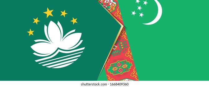 Macao y Turkmenistán banderas, dos vectores símbolo de relación o enfrentamiento.