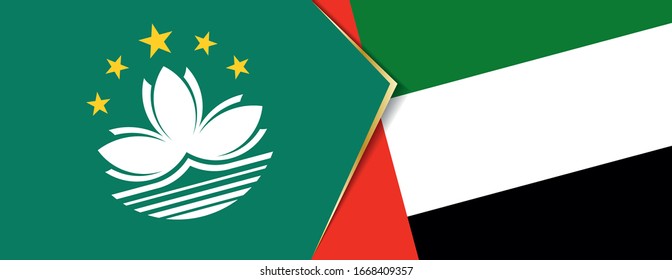 Macau and United Arab Emirates flags, two vector flags symbol of relationship or confrontation.