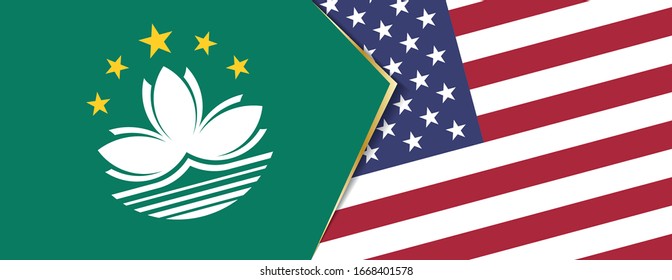 Banderas de Macao y Estados Unidos, dos banderas vectoriales símbolo de relación o confrontación.