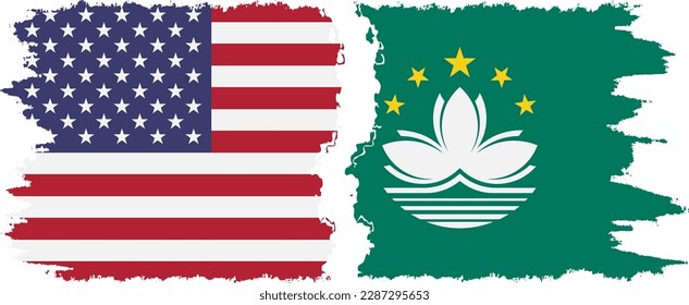 Macau and USA grunge flags connection, vector