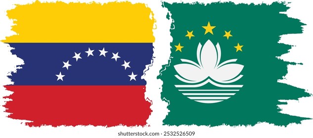 Macau and Venezuela grunge flags connection, vector