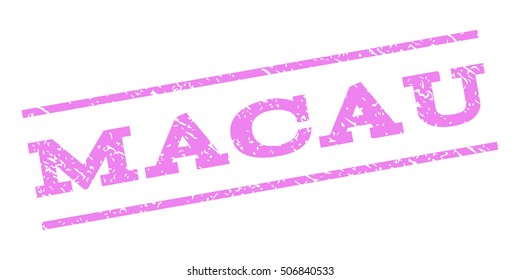 Macau watermark stamp. Text caption between parallel lines with grunge design style. Rubber seal stamp with scratched texture. Vector violet color ink imprint on a white background.