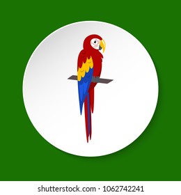 Macaw ara parrot icon in flat style on round button. Brazilian tropical bird symbol isolated.