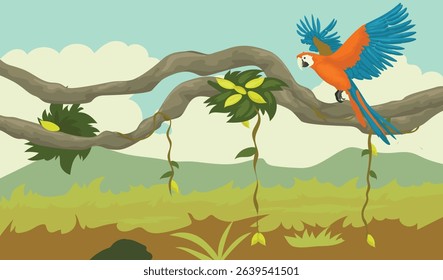 macaw bird in amazon with vector format