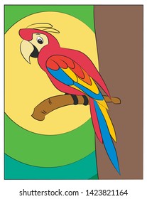 Macaw Bird Illustration. The bird resting in the tree branch.