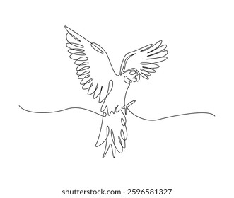Macaw bird in simple line art illustration. Continuous one line draw of macaw parrot.