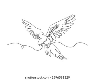 Macaw bird in simple line art illustration. Continuous one line draw of macaw parrot.