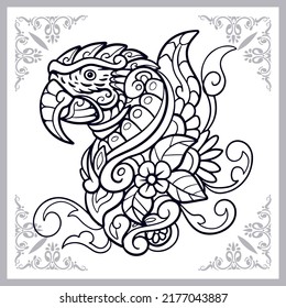 Macaw bird zentangle arts isolated on white background.