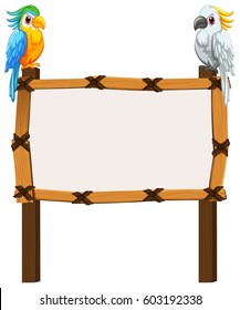 Macaw and cockatoo birds on a frame