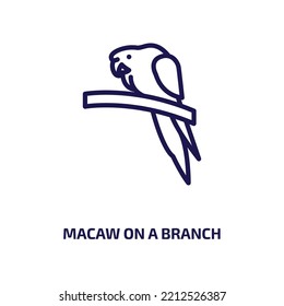 macaw on a branch icon from culture collection. Thin linear macaw on a branch, macaw, feather outline icon isolated on white background. Line vector macaw on a branch sign, symbol for web and mobile