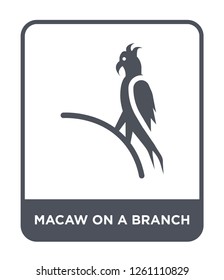 macaw on a branch icon vector on white background, macaw on a branch trendy filled icons from Culture collection, macaw on a branch simple element illustration