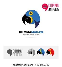 Macaw parrot bird concept icon set and modern brand identity logo template and app symbol based on comma sign