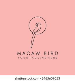 macaw parrot bird line art logo vector symbol illustration design