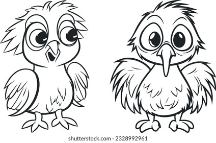 Loro de Macao delante del lindo lindo dibujo de la mano Dibujo de caricaturas blanco y negro Vector elementos aislados. vintage de ave macaw sobre fondo blanco
