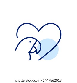 Macaw parrot head in heart. Playful and sociable nature of parrots as pets. Pixel perfect, editable stroke icon