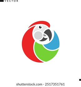 Ikone für Ara-Papagei. Einziger Papageienkopf auf weißem Hintergrund. Helles Vogel-Logo