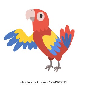 Macaw Parrot Vector. Cartoon Cute Parrot.Wonderful Multi Color Parrot Bird Happy