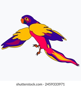 Loro guacamayo. Ilustración vectorial guacamayo volador loro aislado sobre fondo blanco. Vista lateral, perfil.