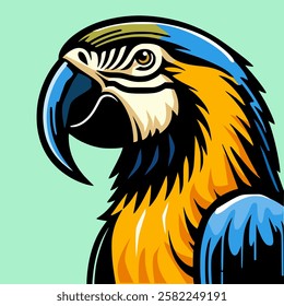 Macaw side view.Vector illustration isolated on white background.