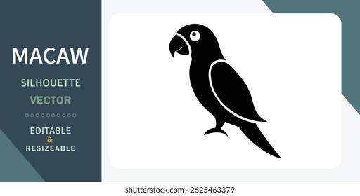 Macaw Silhouette Vector Icon Editable, Resizable Bird Graphic