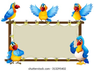 Macaw standing on wooden frame illustration