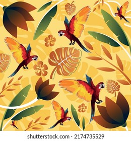Collage tropical de macaws, conjunto de patrones sin costura. Aves de Venezuela.