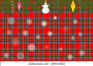 MacBean tartan at the base for a Christmas or New Year card or for designing a website in a Christmas style with a Scottish style 
