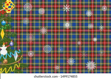 MacBeth tartan at the base for a Christmas or New Year card or for designing a website in a Christmas style with a Scottish style 