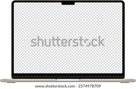 MacBook Air Starlight 2025 m3 laptop isolate blank screen display mock up pc vector. Apple pro retina display laptop
