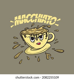 macchiato coffee cup vector illustration. drink product character.