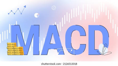 MACD Moving Average Convergence Divergence indicator technical analysis Stock and cryptocurrency exchange graph, forex analytics and trading market chart Vector illustration Acronym business concept