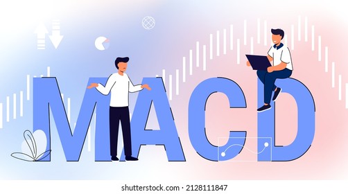 MACD Moving Average Convergence Divergence indicator technical analysis Stock and cryptocurrency exchange graph, forex analytics and trading market chart Vector illustration Acronym business concept