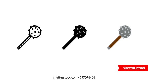 Mace icon of 3 types: color, black and white, outline. Isolated vector sign symbol.