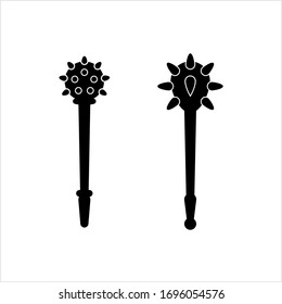 Mace Icon, Blunt Weapon Icon, Spiked, Flanged Metal Head Stick Vector Art Illustration