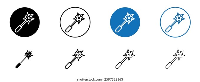 Mace icon set in black and blue colors on white background