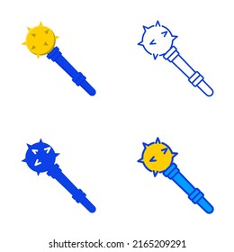 Mace icon set in flat and line style. Bulava symbol. Medieval weapon. Vector illustration.