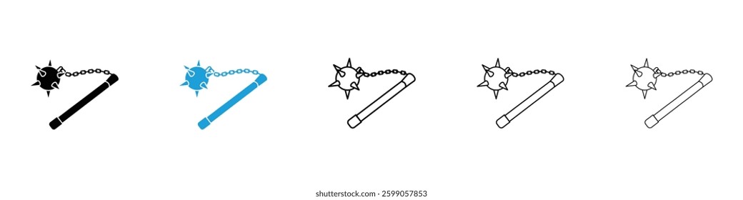 Mace icons vector illustrations in black and blue colors for web and ui designs