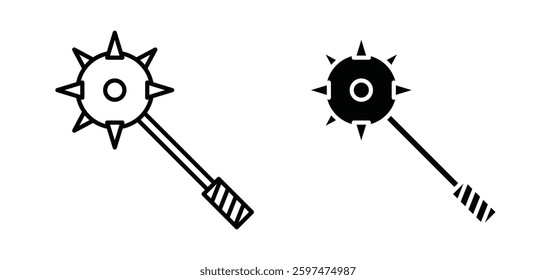 Mace vector icon set black filled and outlined style.