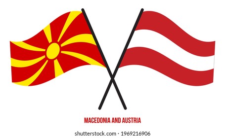 Macedonia and Austria Flags Crossed And Waving Flat Style. Official Proportion. Correct Colors.