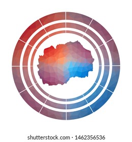 Macedonia badge. Bright gradient logo of country in low poly style. Multicolored Macedonia rounded sign with map in geometric style for your infographics.