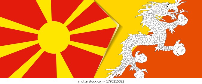 Macedonia and Bhutan flags, two vector flags symbol of relationship or confrontation.