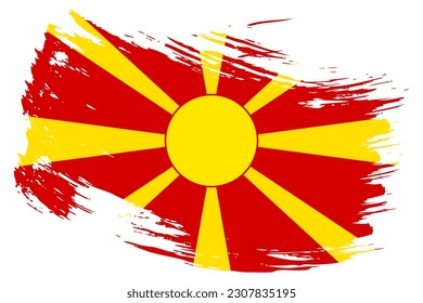 Macedonia brush stroke flag vector background. Hand drawn grunge style Macedonian painted isolated banner.
