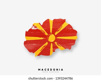 Macedonia detailed map with flag of country. Painted in watercolor paint colors in the national flag.