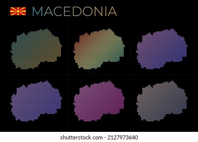 Macedonia dotted map set. Map of Macedonia in dotted style. Borders of the country filled with beautiful smooth gradient circles. Authentic vector illustration.