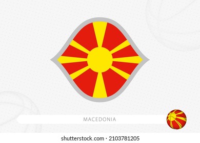 Macedonia flag for basketball competition on gray basketball background. Sports vector illustration.