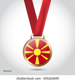 Macedonia Flag in Bronze Medal. Vector Illustration. RIO Olympic Game Bronze Medal. Vector Illustration