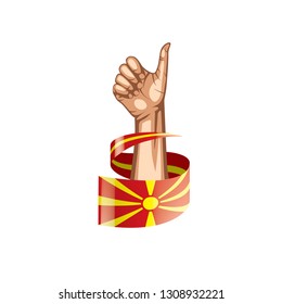 Macedonia flag and hand on white background. Vector illustration